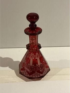 Antique Bohemian Ruby Glass Perfume Bottle